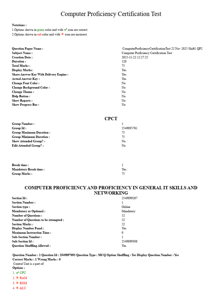 Computer Proficiency Certification Test 2025 | PDF | Data Compression ...