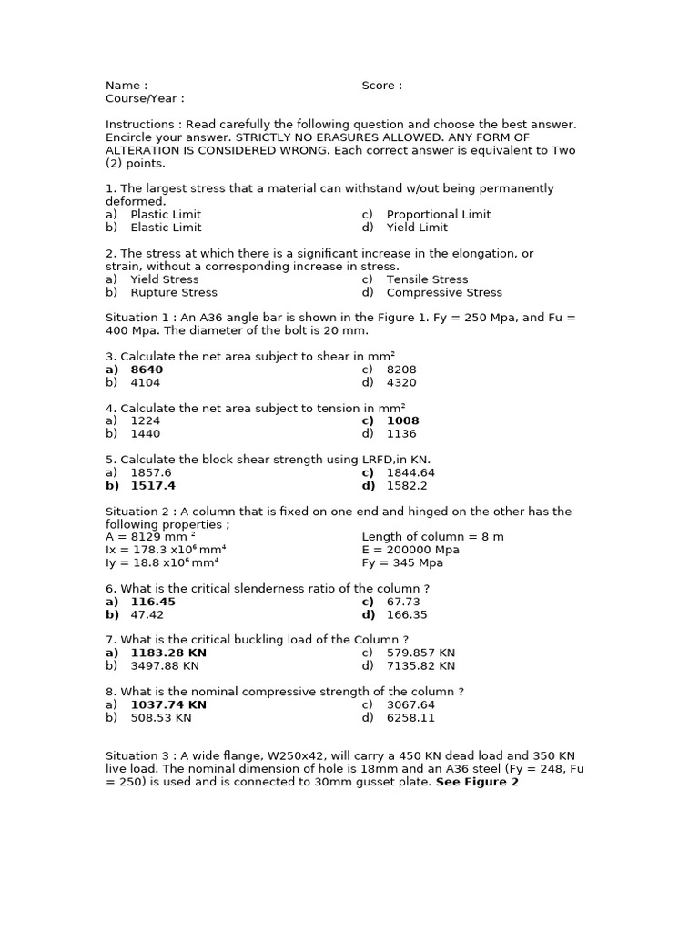Structural Engineering Exam Questions | PDF | Strength Of Materials ...