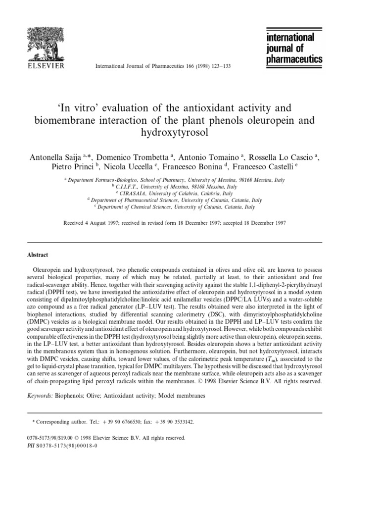 `in Vitro' Evaluation of the Antioxidant Activity and Biomem | PDF ...