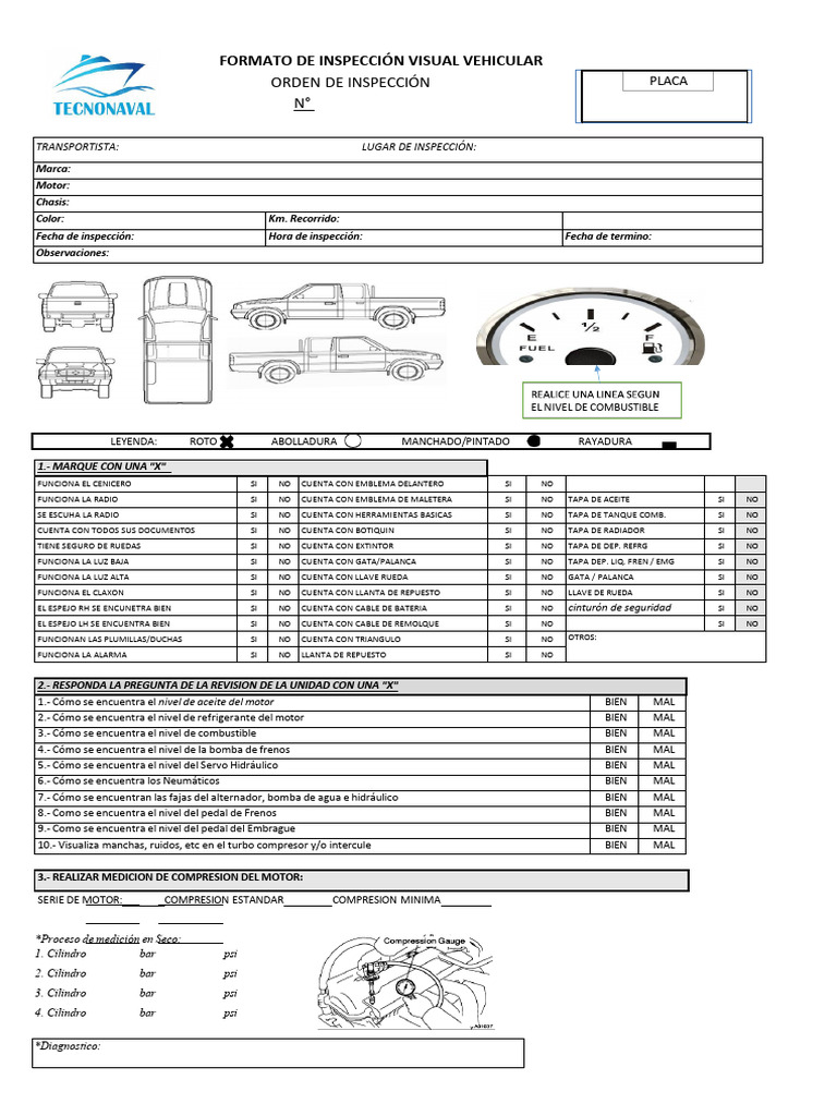 Inspección Visual de Vehículos: Formato y Checklist | PDF | Motores ...