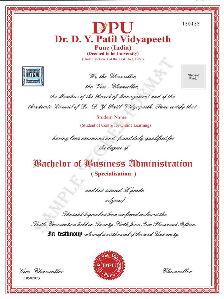 BBA Sample Degree Certificate | PDF