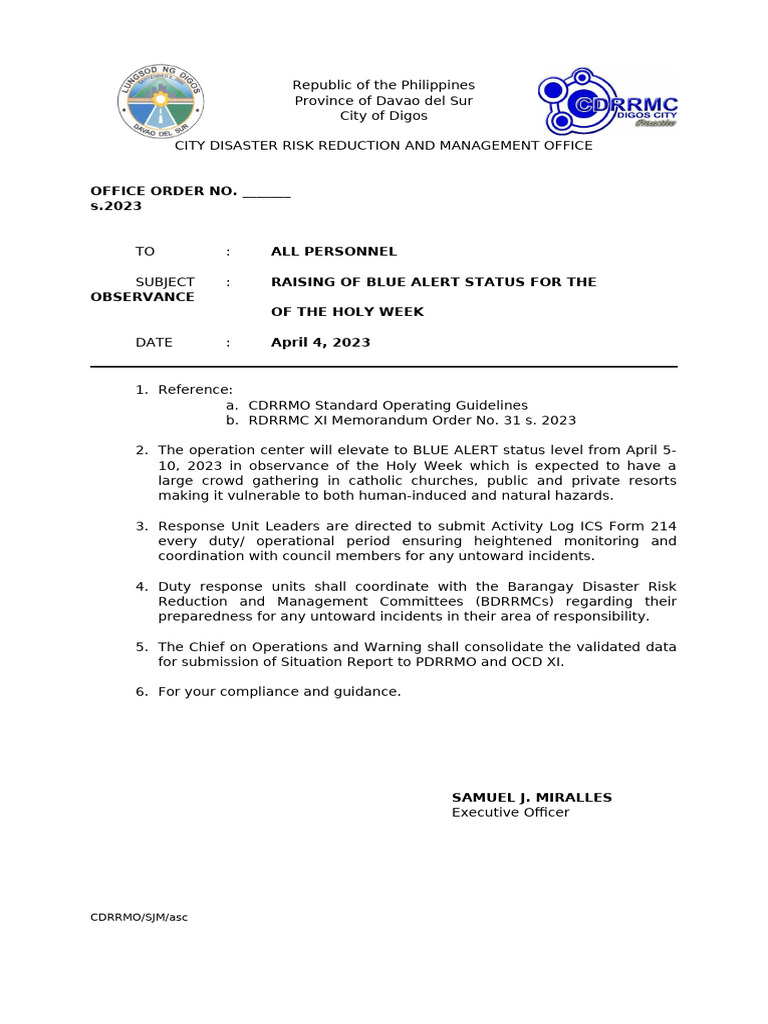 Holy Week Blue Alert Status | PDF