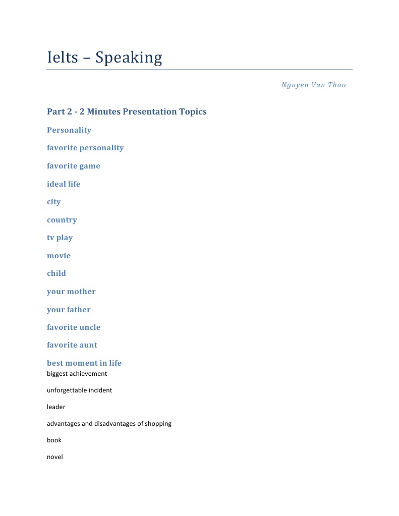 IELTS Speaking Part 2 Topics Guide | PDF | Social Institutions | Social ...