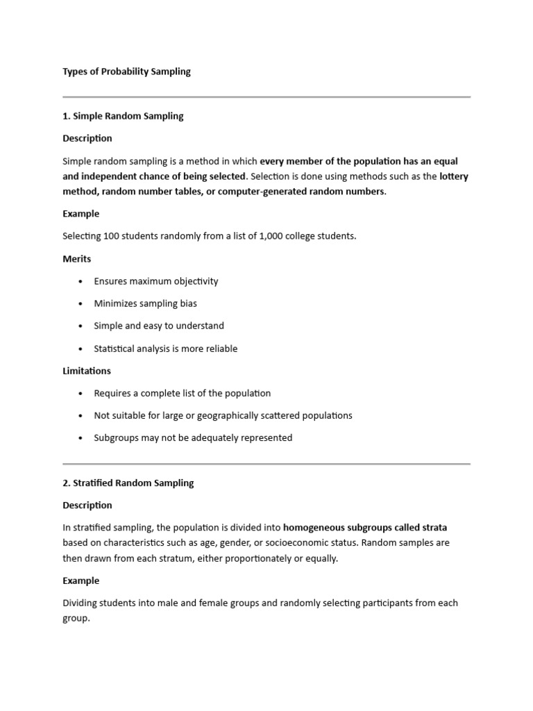 Types of Probability Sampling Methods | PDF | Sampling (Statistics ...