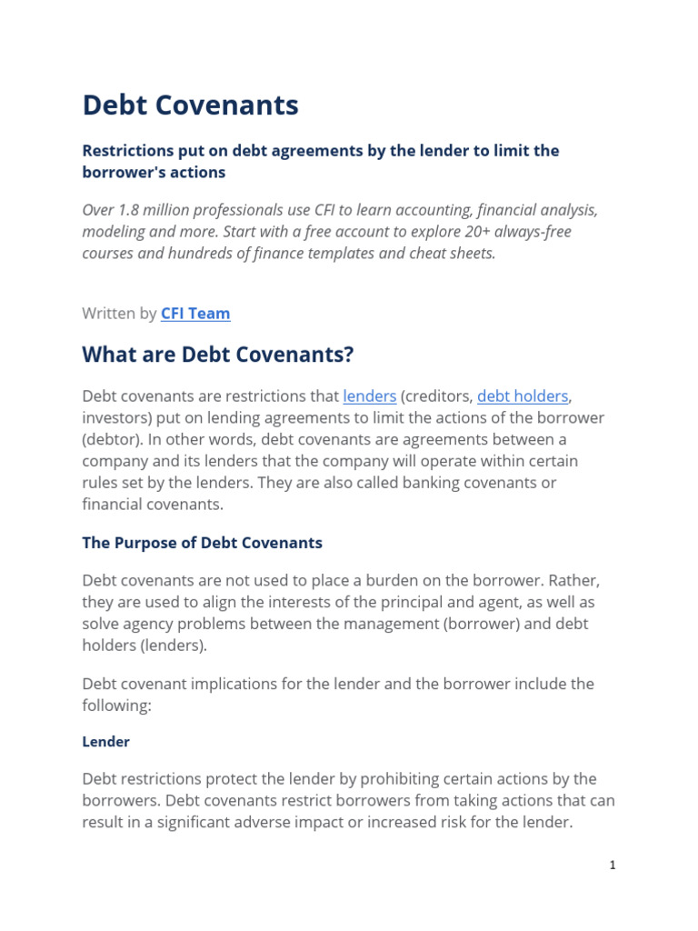 Debt Covenants | PDF | Debt | Credit Risk