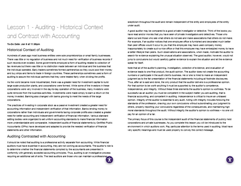 Lesson 1 - Auditing - Historical Context and Contrast With Accounting ...