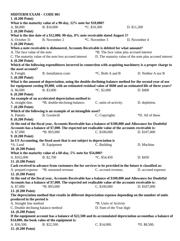Midterm Exam: Accounting Concepts | PDF | Debits And Credits | Depreciation