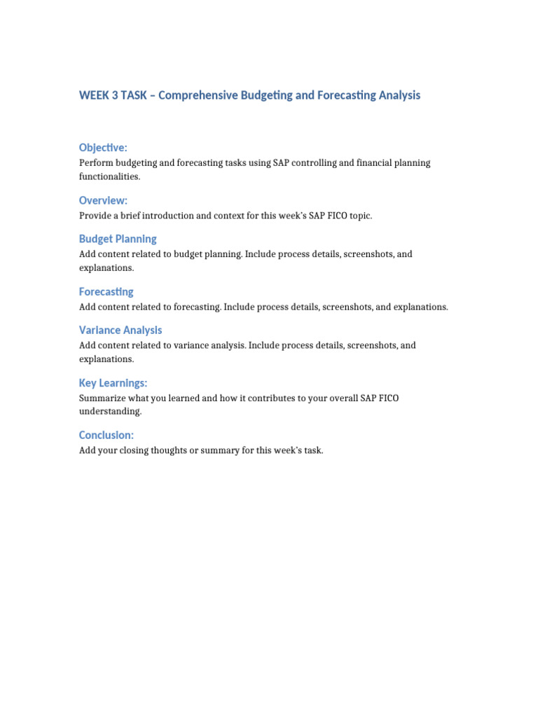 Week 3 SAP FICO Comprehensive Budgeting and Forecasting Analysis | PDF