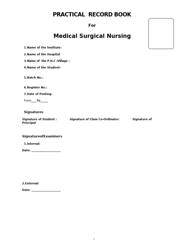 Medical Surgical Nursing Practical Record – Blank Format | PDF