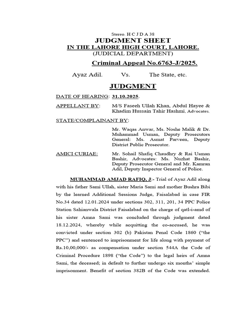 Lahore High Court Honor Killing Appeal | PDF | Burden Of Proof (Law ...