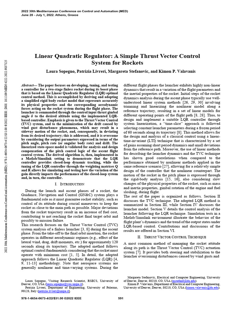 Linear Quadratic Regulator a Simple Thrust Vector Control System for ...