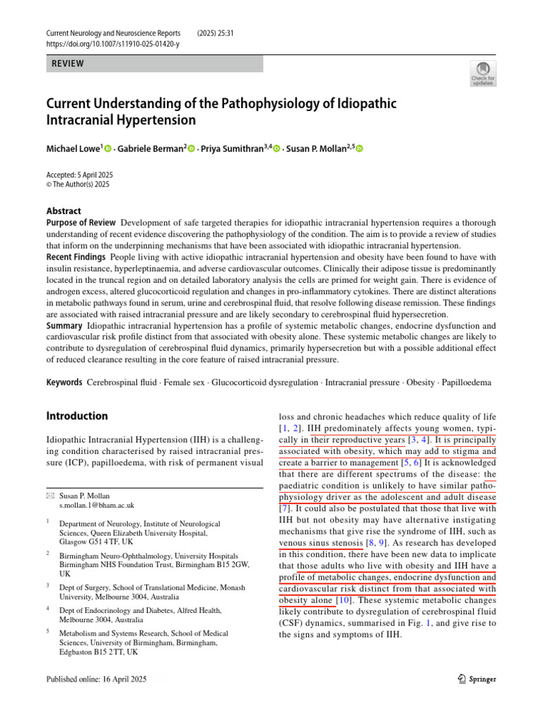 Pathophysiology of Idiopathic Intracranial Hypertension | PDF | Leptin ...