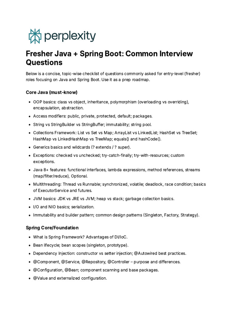 Java Spring Boot Interview Checklist | PDF | Class (Computer ...