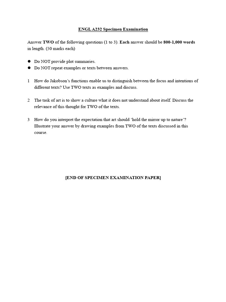 ENGL A232 Exam: Text Analysis Guidelines | PDF | Question | Human ...