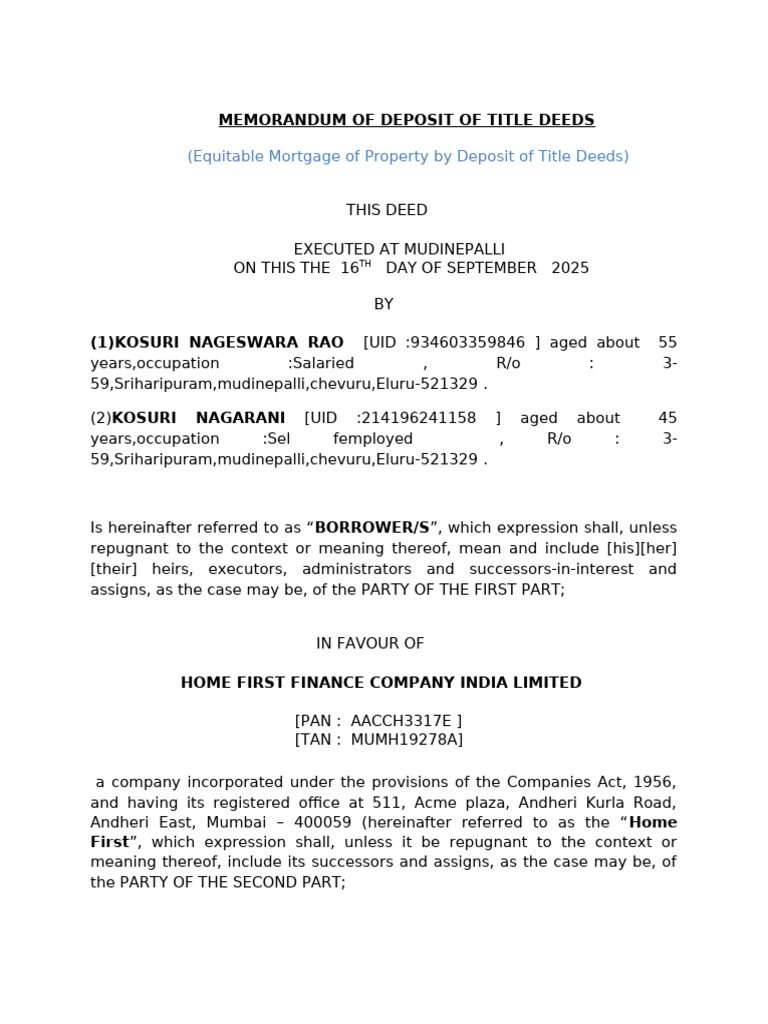 MODT ROUGH KOSURI (1) | PDF | Mortgage Law | Personal Finance