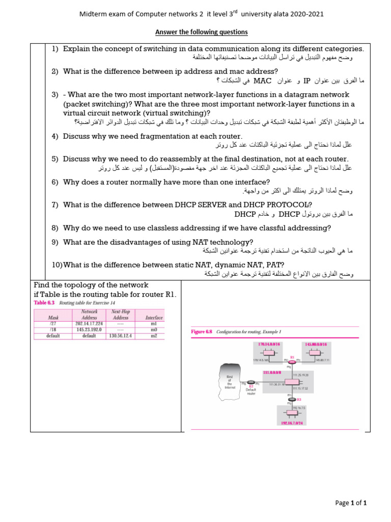 Midterm Exam Comp. Network 2 Quetions | PDF
