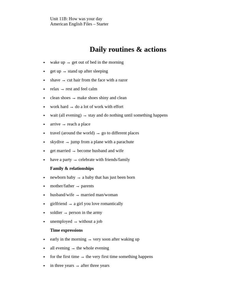 Daily Routines and Family Vocabulary | PDF