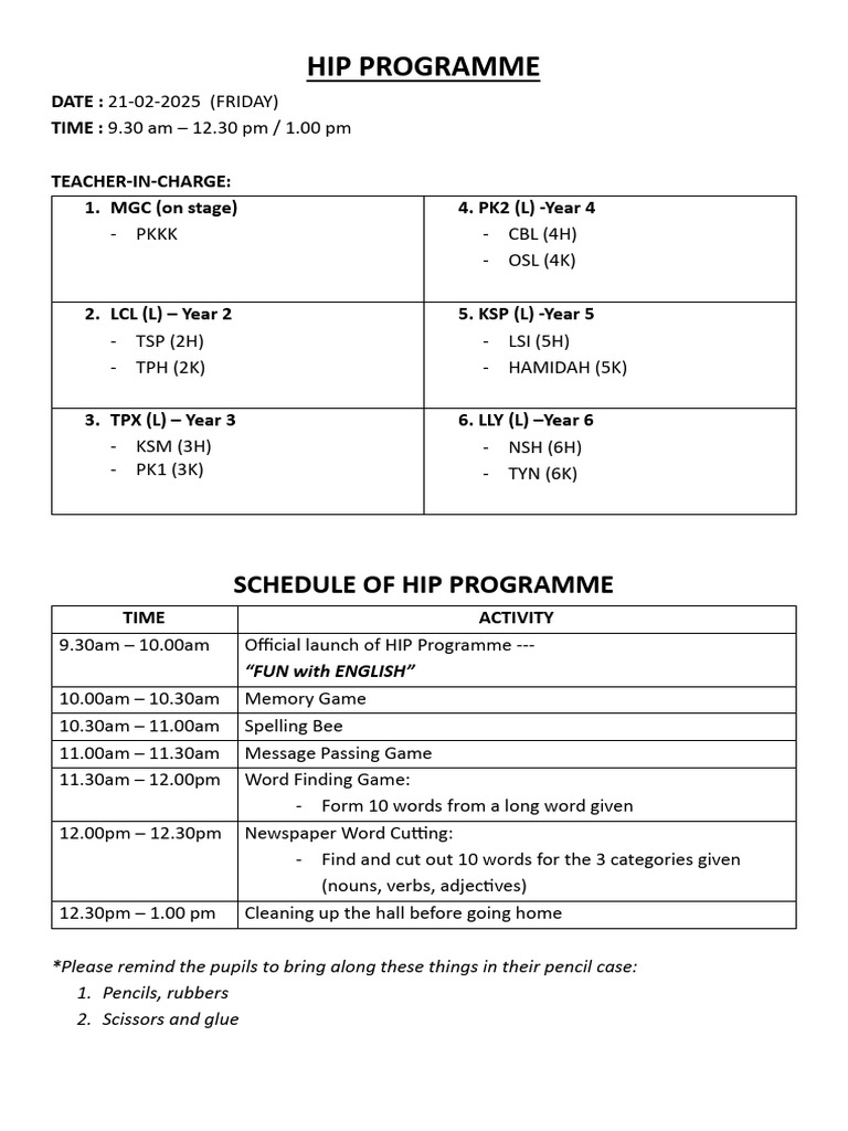 Hip Programme - 21022025 | PDF
