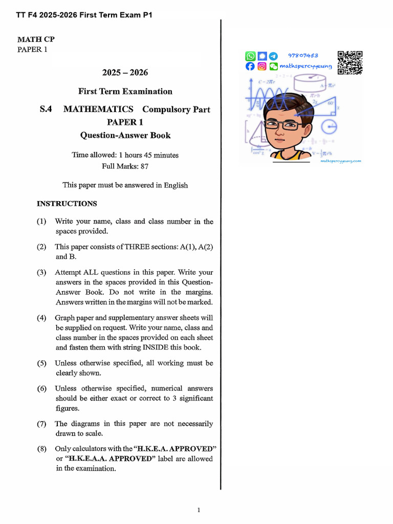 TT f4 2025 2026 First Term Exam p1 | PDF