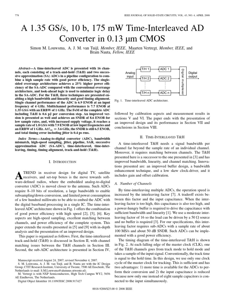 2008 a 1.35 GSs, 10 b, 175 MW Time-Interleaved AD Converter in 0.13 Μm ...