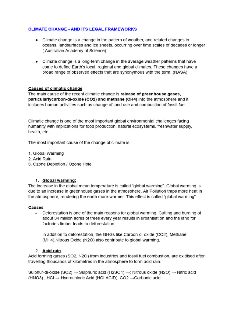 Climate Change and Legal Frameworks | PDF | United Nations Framework ...