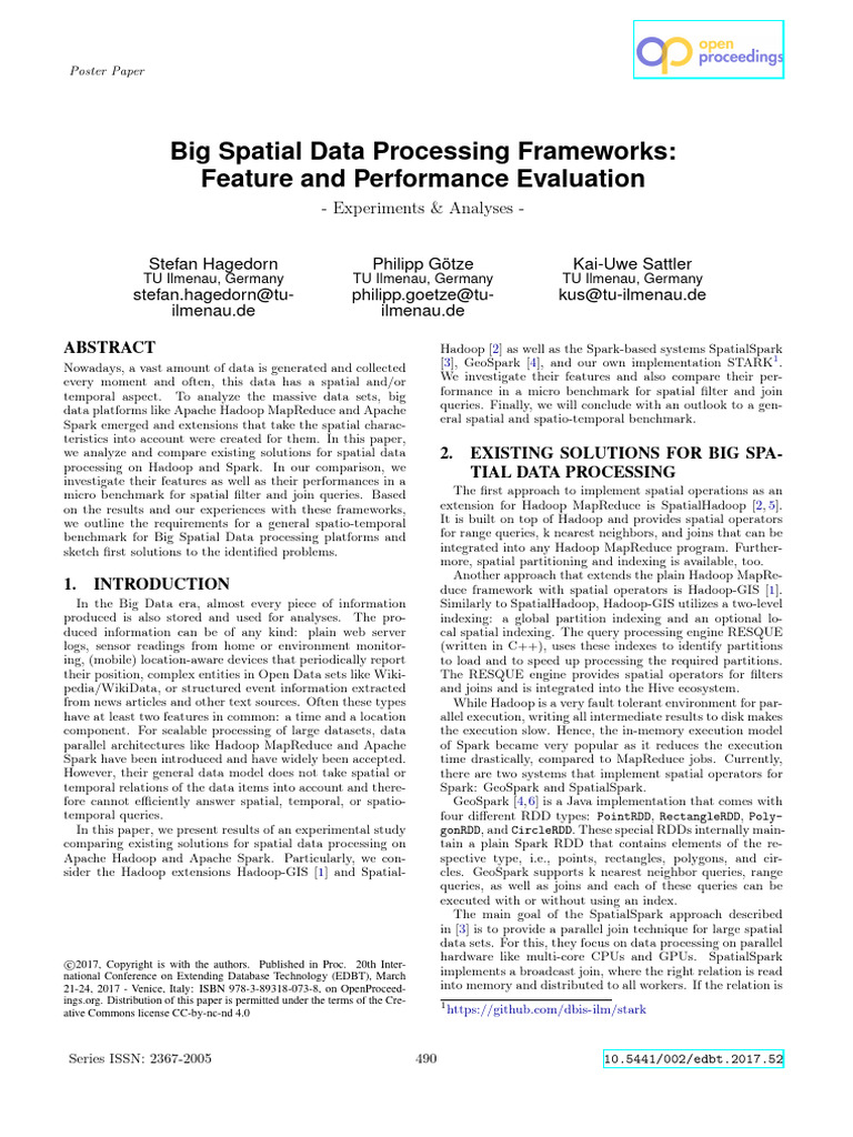 Big Spatial Data Processing Frameworks | PDF | Apache Hadoop | Database ...