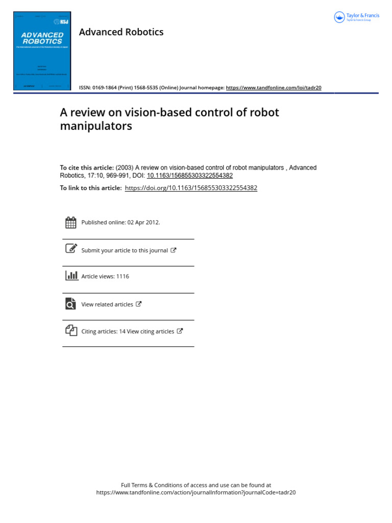 Vision-Based Control for Robot Manipulators | PDF