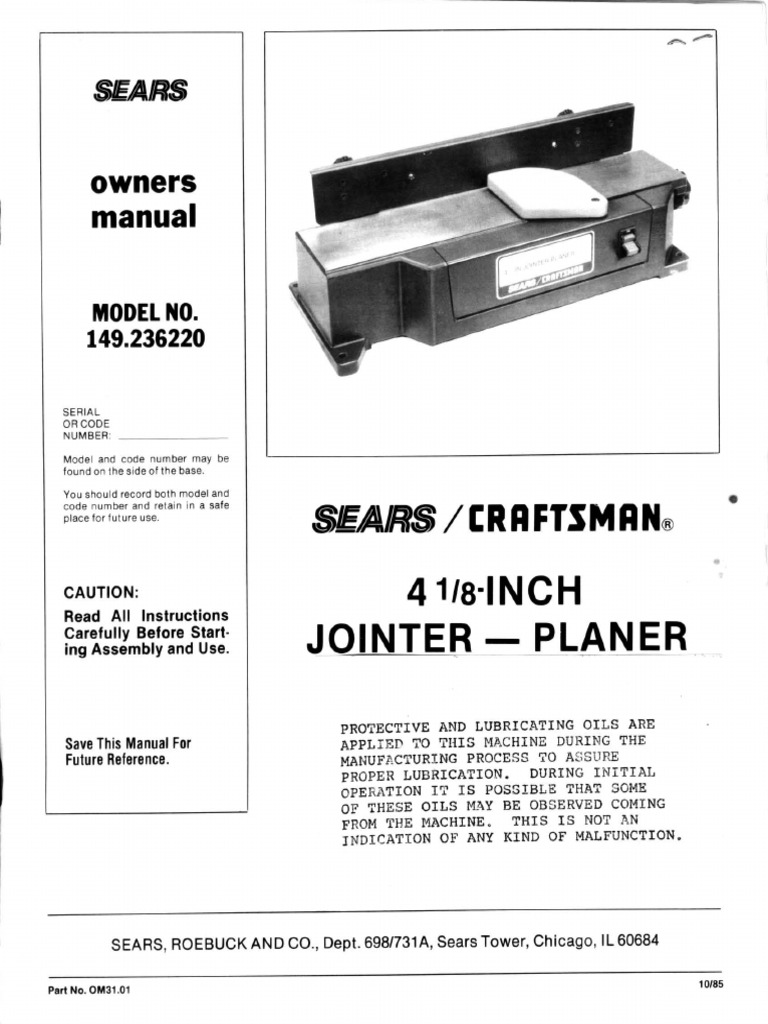 Craftsman Planer 149.236220 Manual | PDF