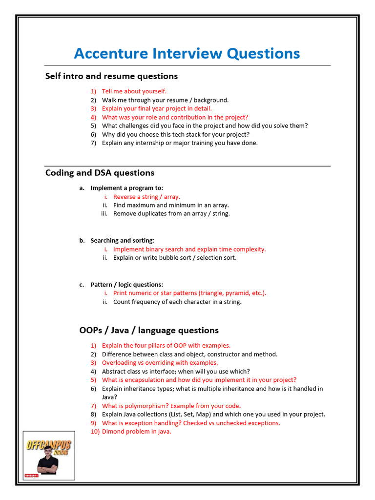 Accenture Interview Questions Guide | PDF | Method (Computer ...