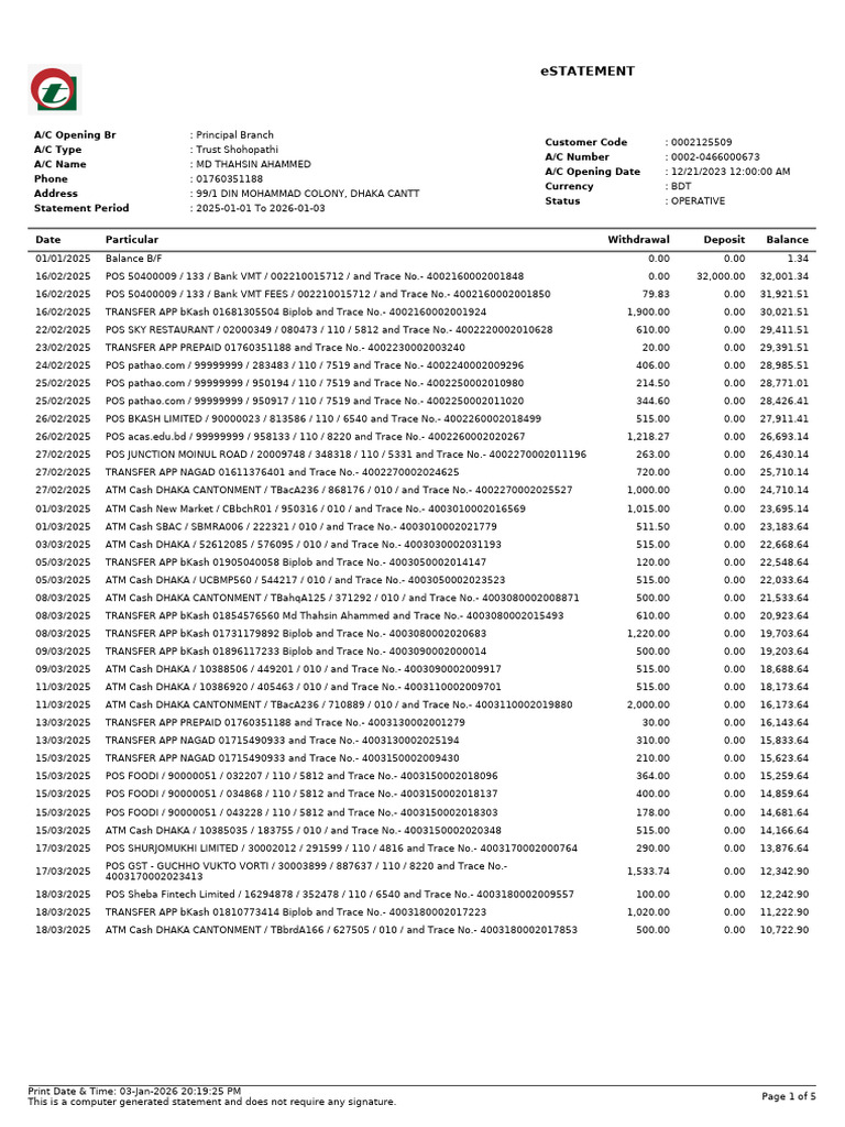 Trust-eStatement-0002-0466000673-20260103_201608 | PDF | Business | Banking