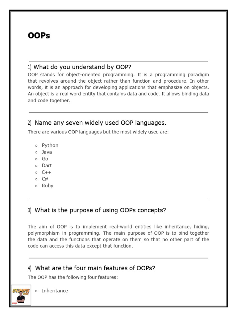 OOPs Interview Questions and Answers | PDF | Object Oriented ...