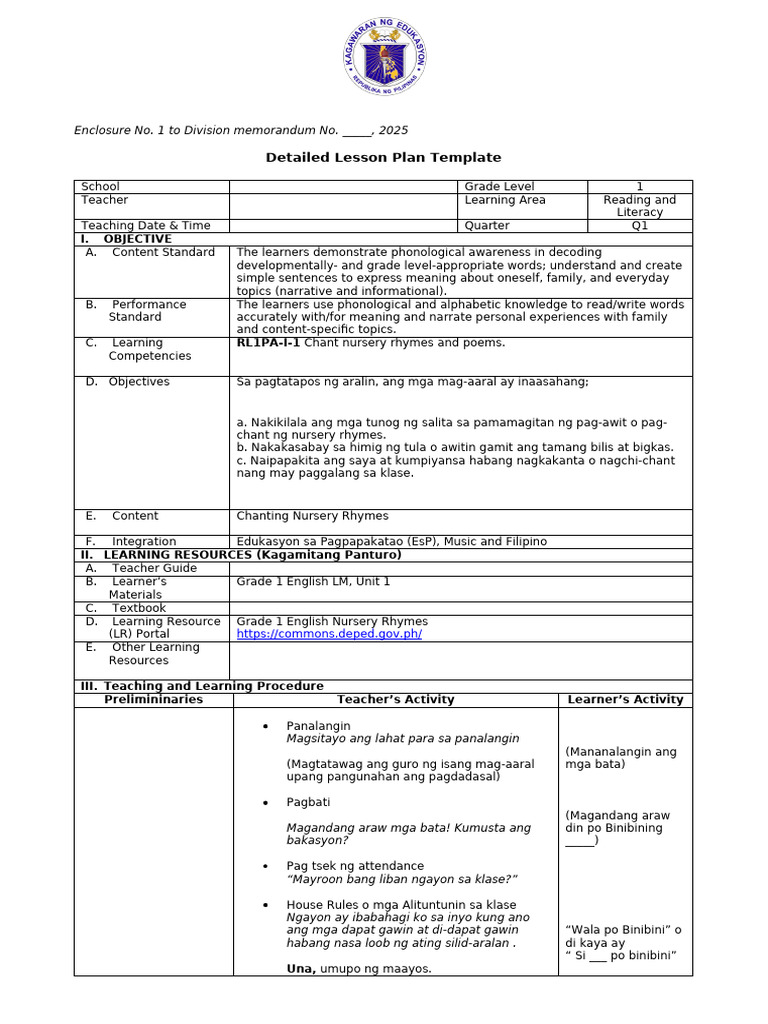 Grade 1 Reading Lesson Plan Template | PDF | Applied Linguistics ...