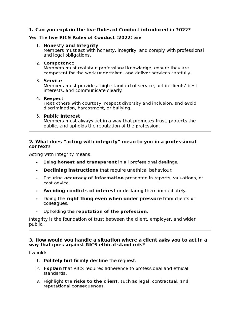RICS Rules of Conduct Explained | PDF | Conflict Of Interest | Evaluation