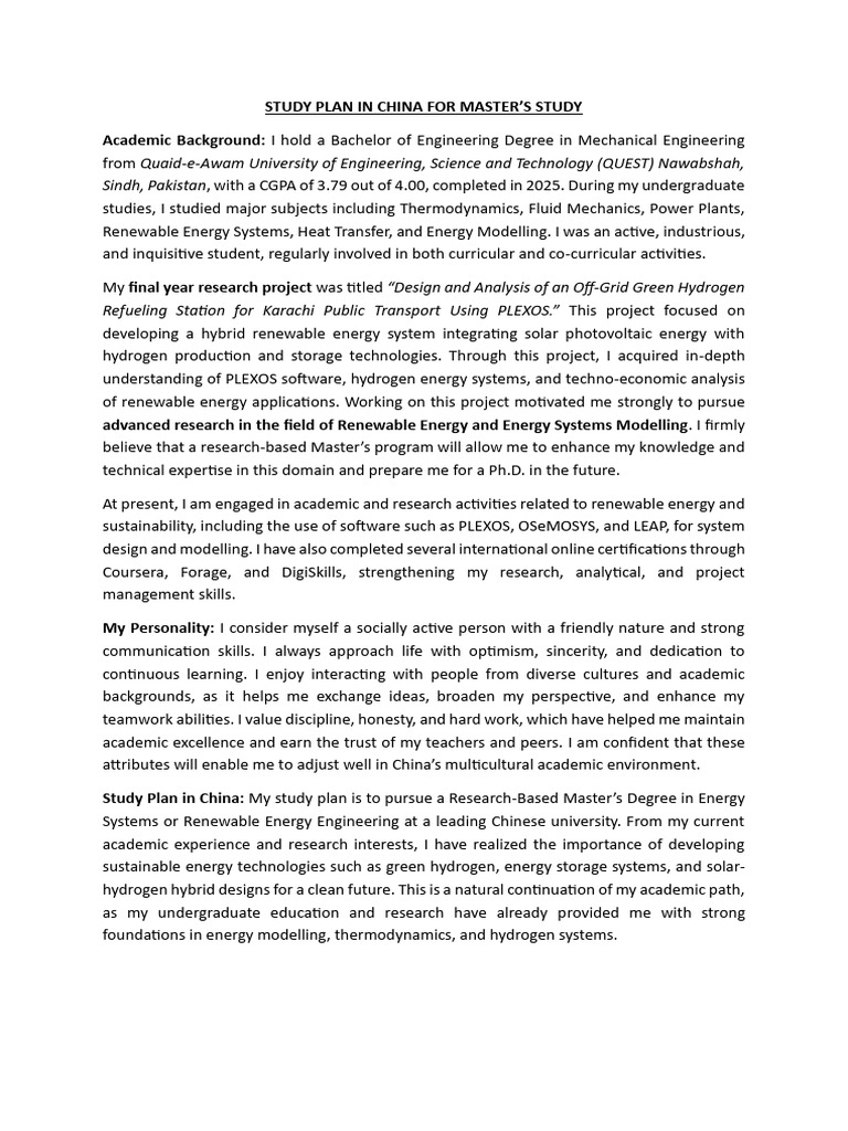 Master's Study Plan in Renewable Energy | PDF | Renewable Energy ...
