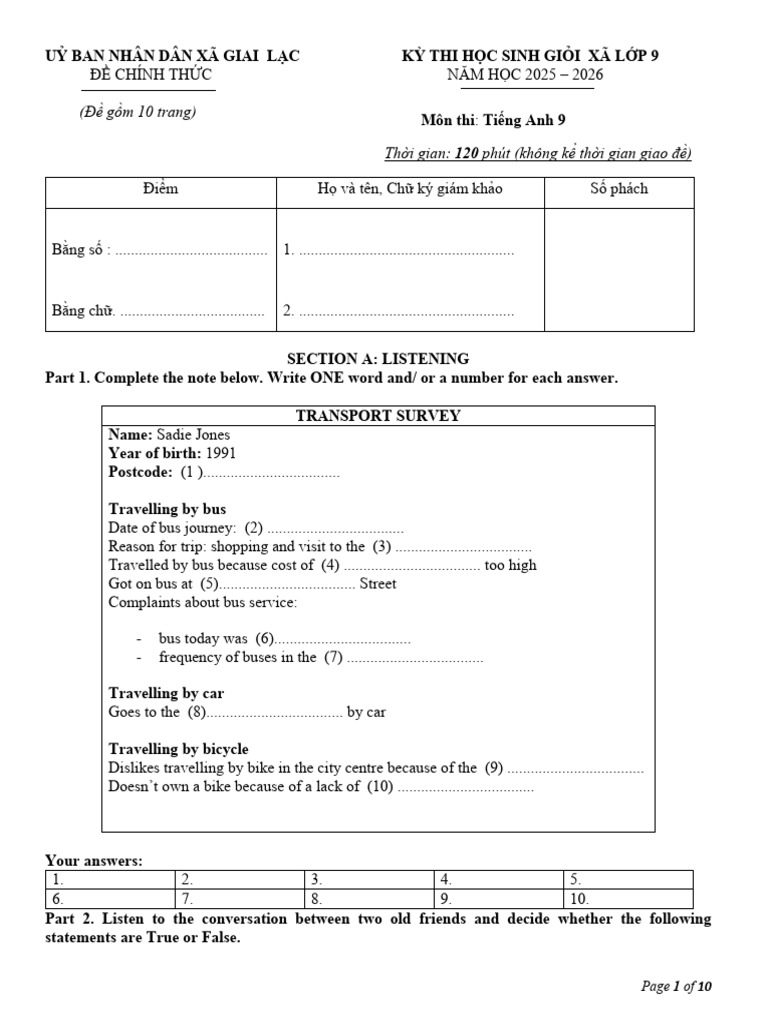 English Exam for 9th Graders 2025-2026 | PDF | Adolescence | Museum
