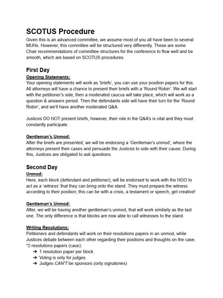 SCOTUS Procedure for MUN Committees | PDF