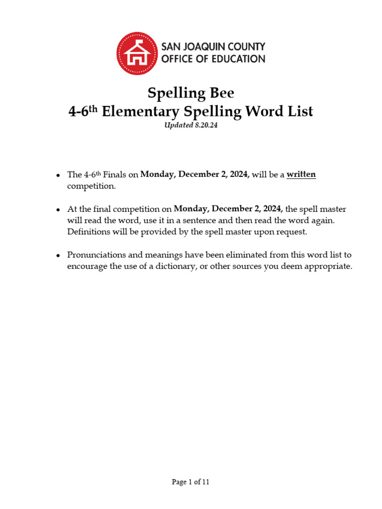 4-6th Grade Spelling Bee Word List | PDF