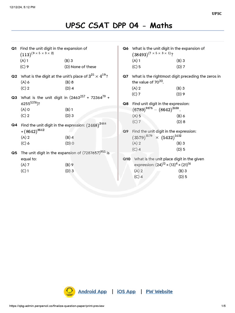 67667a00b8aa8717cb945af9_##_Maths _ DPP 04 | PDF | Subtraction | Arithmetic