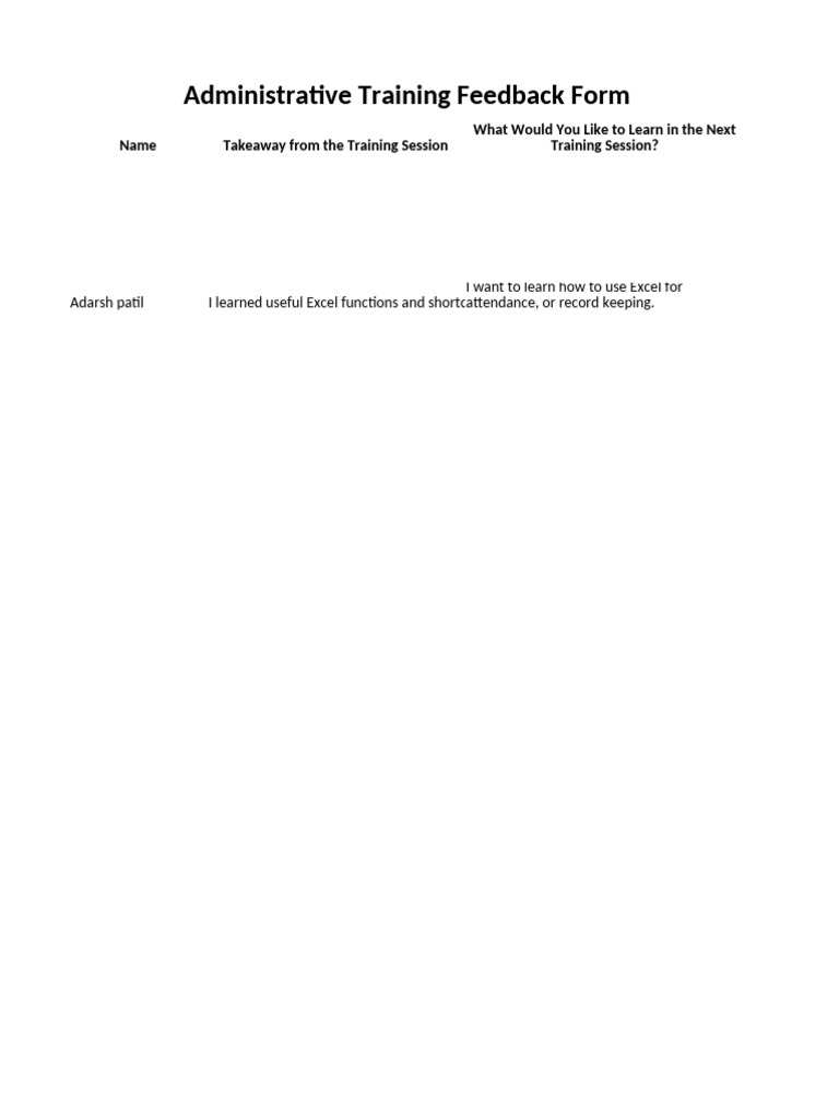 Excel Training Feedback Form | PDF
