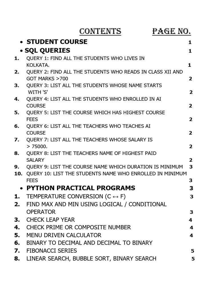 SQL Queries and Python Programs Guide | PDF