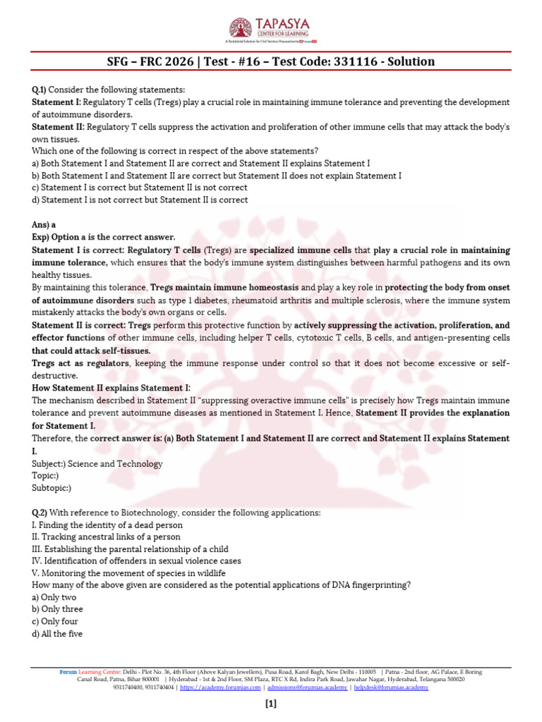 FRC 2026 Test #16 Solutions Overview | PDF | Cloning | Dna