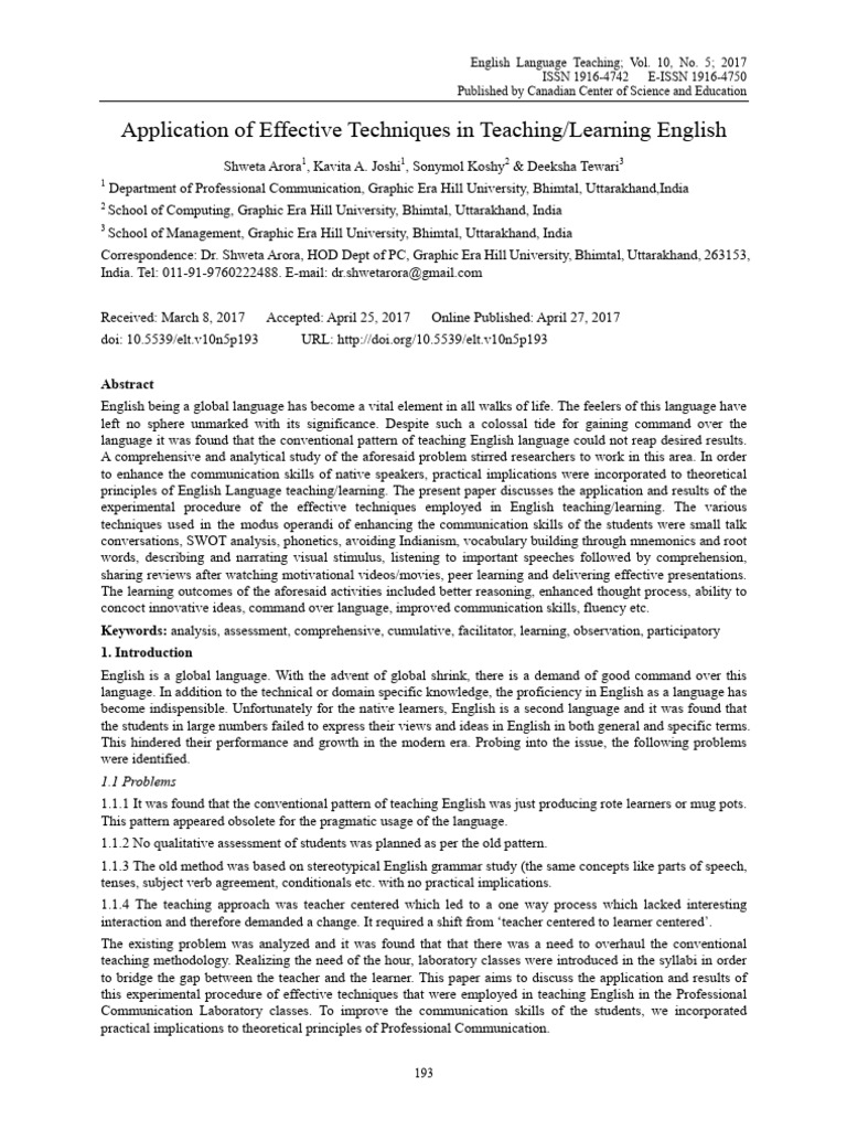 Effective Techniques for Teaching English | PDF | Stress (Linguistics ...