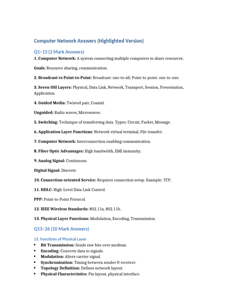 Computer Network Answers Highlighted | PDF | Computer Network ...