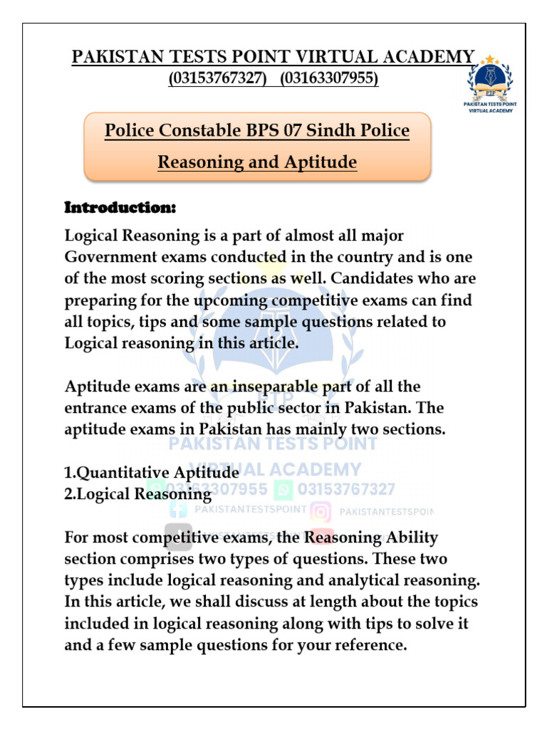 Logical Reasoning Tips for Pakistan Exams | PDF | Reason | Logical ...