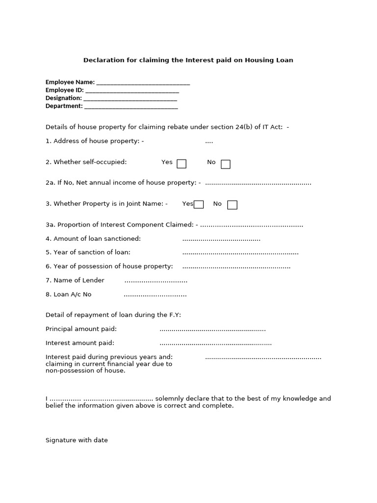 Housing Loan Interest Claim Declaration | PDF