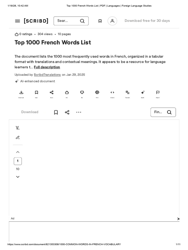 Top 1000 French Words with Translations | PDF | Scribd