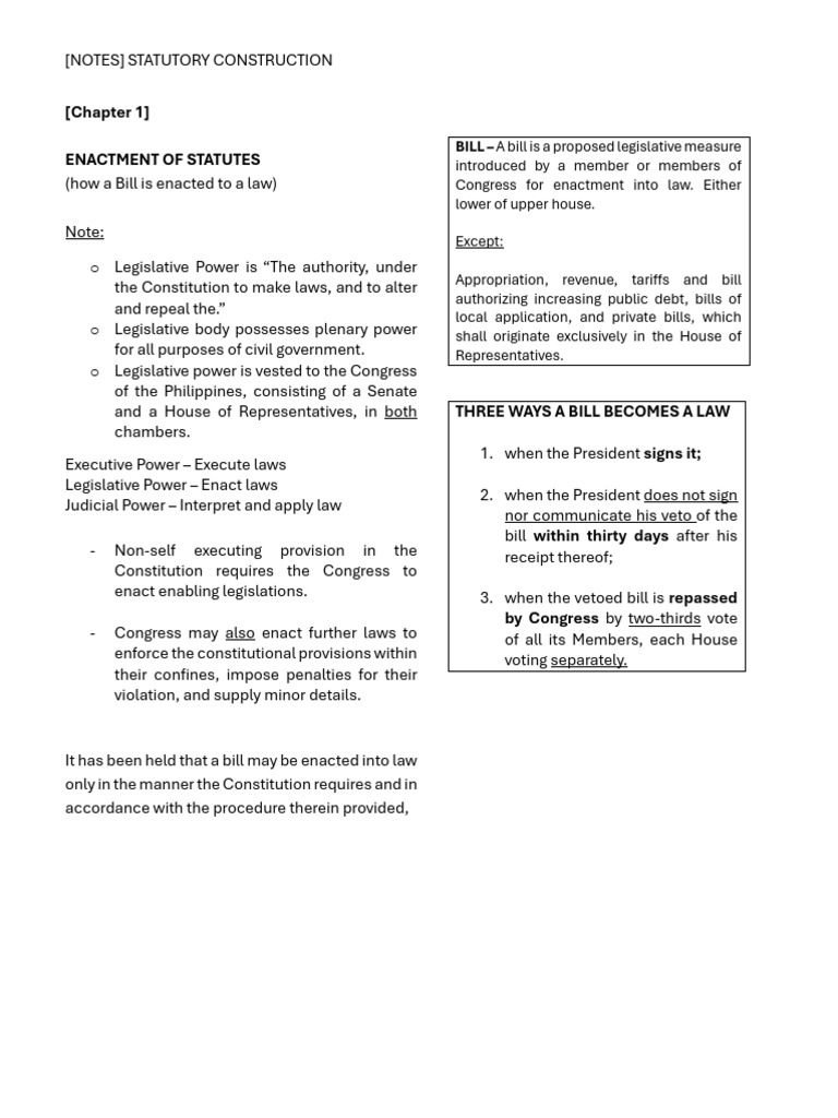 (Notes) Statutory Construction | PDF | Statutory Interpretation | Bill ...