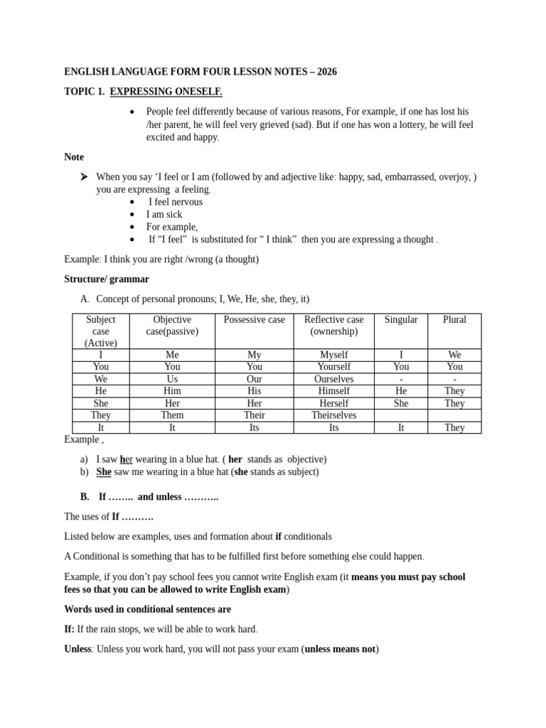 English Form Four Lesson Notes 2026 | PDF | Verb | English Language