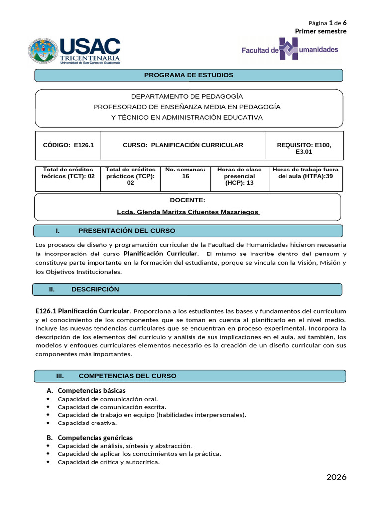 Curso de Planificación Curricular 2026 | PDF | Plan de estudios ...