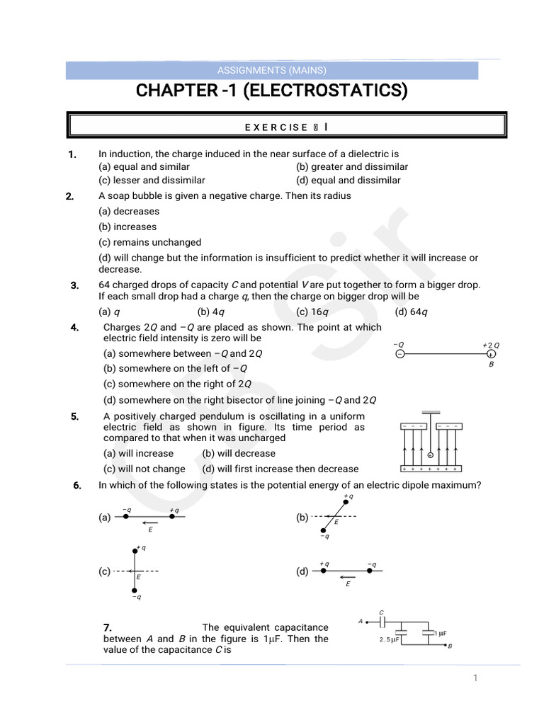 Electrostatics Assignments and Questions | PDF